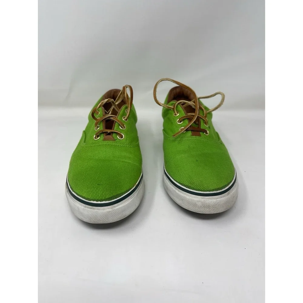 Bass Vintage Women's Size 8 Lime Neon Green Compass Boat Shoes Canvas Leather